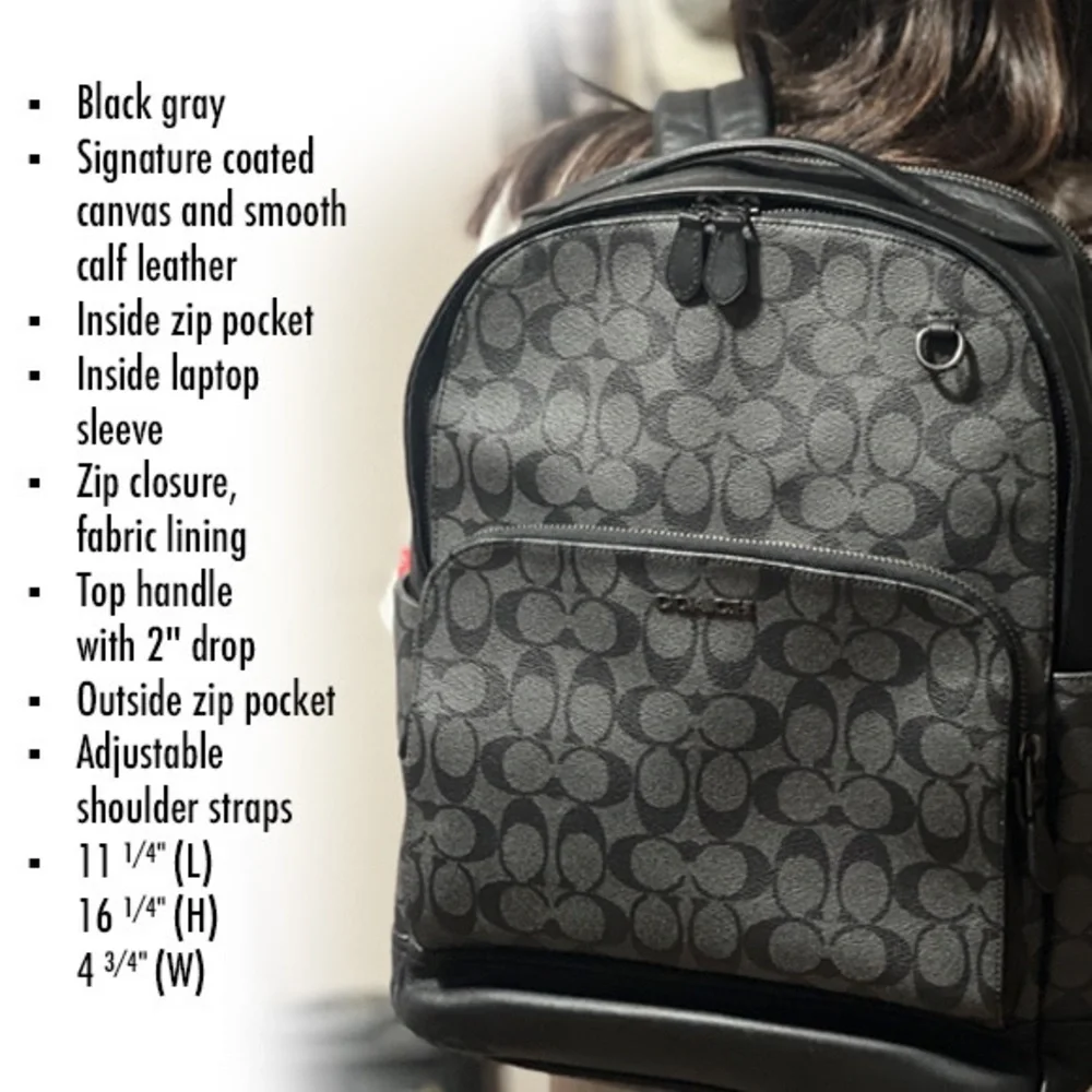 Coach 𝐍𝐖𝐓 Black Signature Canvas Backpack with Leather Trim NEW